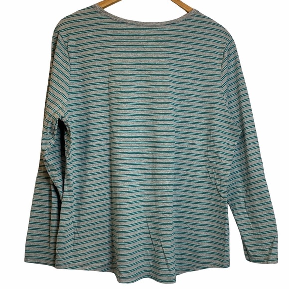 Hanes Green Gray Stripes Crew Neck Knit Long Sleeve Henley Top Plus Size XXL - Picture 2 of 13